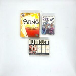 Set Of 3 Vintage Card & Dice Games, Sting, World Trivia, Fill Or Bust
